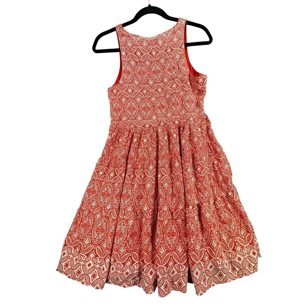 Sincerely Jules Sleeveless Babydoll Dress Women's Orange White Geometric Boho M - Picture 9 of 10